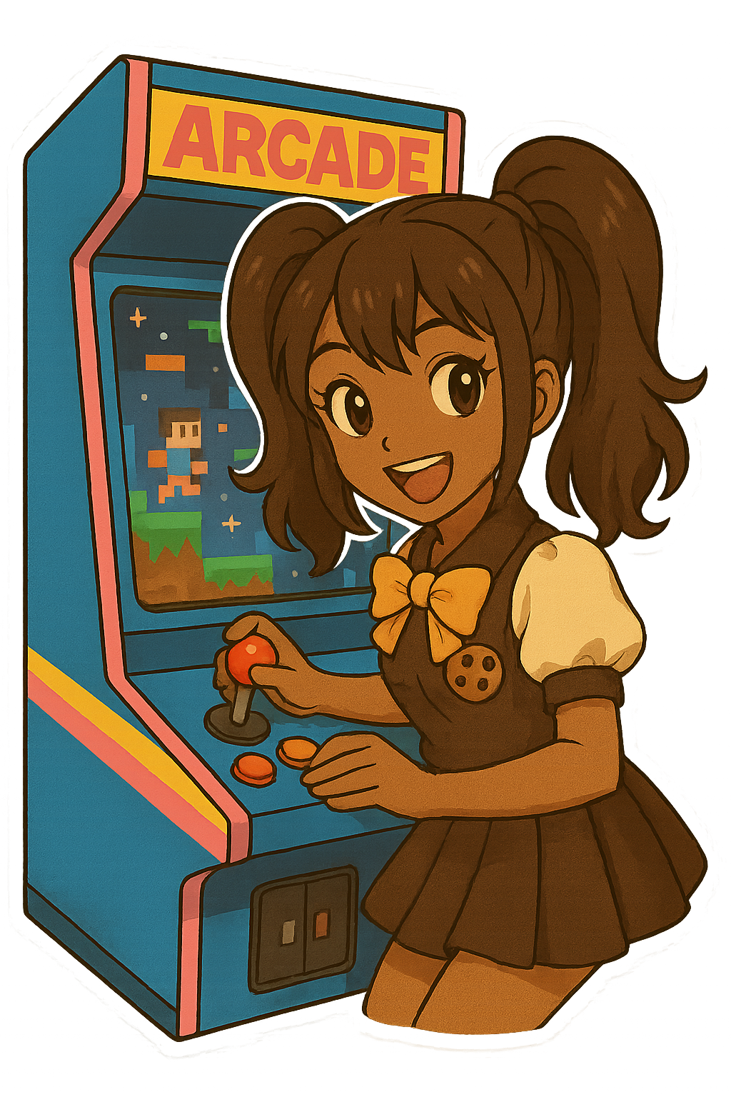 Cookie Girl playing a retro arcade machine